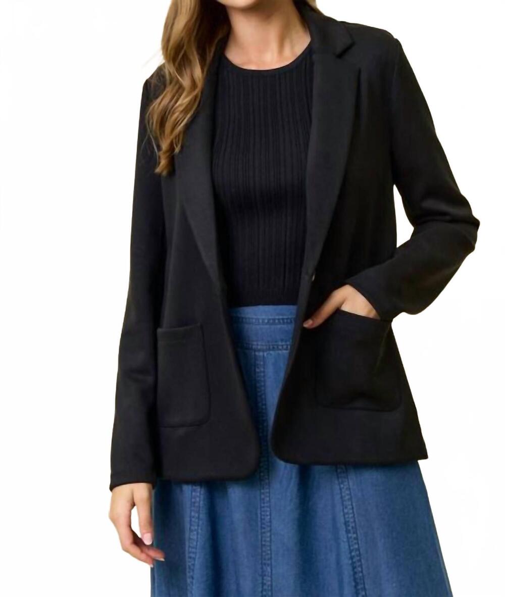NEW DOE AND RAE brushed modal flap pocket long sleeve blazer in black